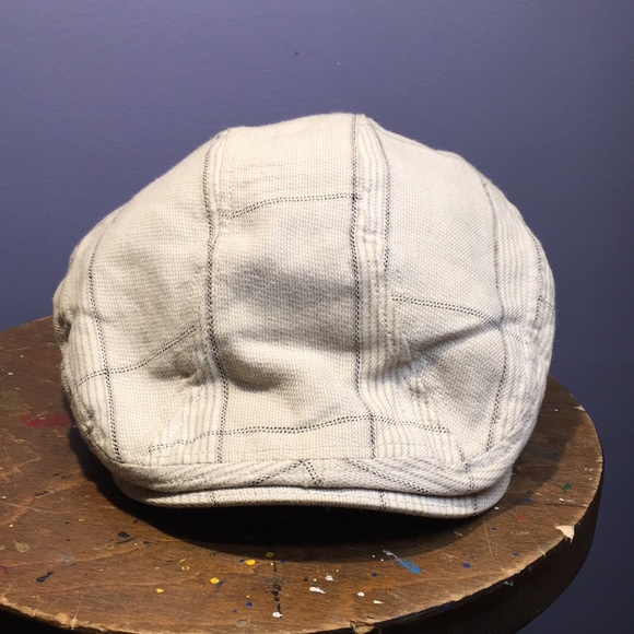 Cream brown Pinstripe newsboy flat cap duck bill style hat L/XL lightweight - Picture 2 of 9